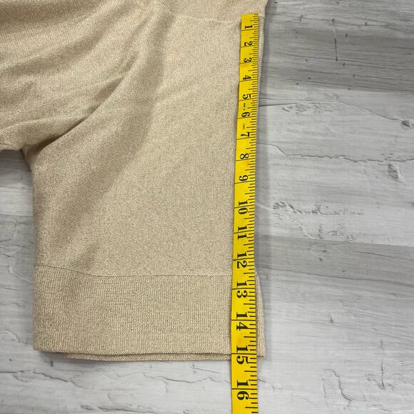 Michael Kors Gold Glitter Cowl Neck 3/4 Sleeve Sparkle Holiday Sweater Medium - Picture 9 of 10